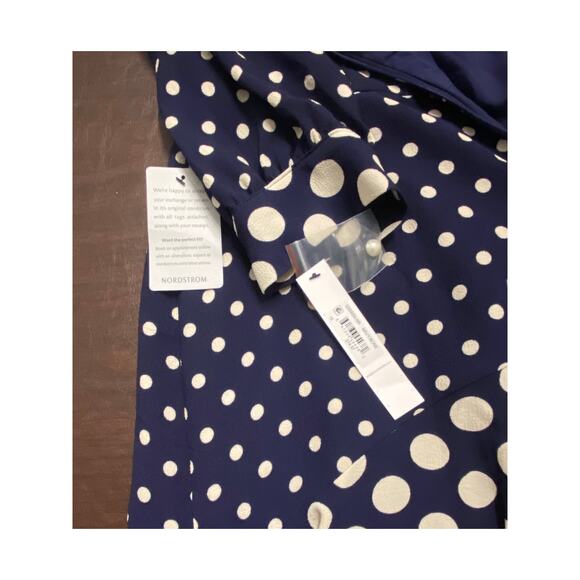 Maggy London Navy White Polka Dot Midi Dress Size 16 NWT High Neck Long Sleeve - Picture 9 of 10